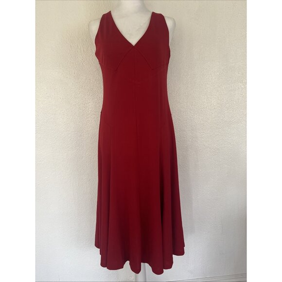Lauren Ralph Lauren Womens Dress Medium Petite Red Midi Flayered Modest Cocktail - Picture 1 of 16